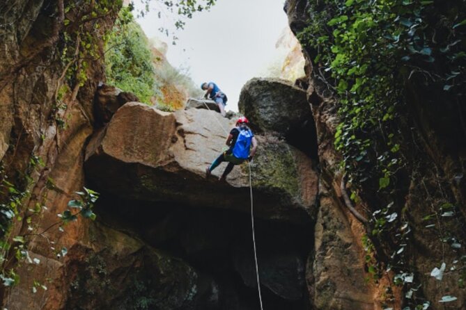 Small-Group Half-Day Canyoning in La Orotava - The first test: a 22-meter rappel