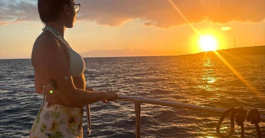 Tenerife: Sunset Catamaran Tour with Transfer, Buff & Drinks - Looking for pilot whales and dolphins